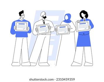 Employee scolarship abstract concept vector illustration. Group of diverse people getting student loan payment, corporate culture, company rules, tuition assistance program abstract metaphor.