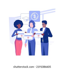 Employee scolarship isolated concept vector illustration. Group of diverse people getting student loan payment, corporate culture, company rules, tuition assistance program vector concept.