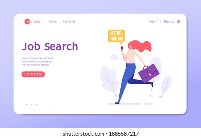 Employee Searching Job With Cv Portfolio. New Team Member. Welcome Aboard. Concept Of Recruitment Service, Employees Hiring, Search For Job Candidates. Vector Illustration For Web And Mobile App