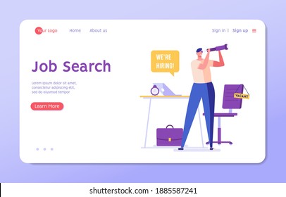 Employee Searching Job With Cv Portfolio. New Team Member. Welcome Aboard. Concept Of Recruitment Service, Employees Hiring, Search For Job Candidates. Vector Illustration For Web And Mobile App