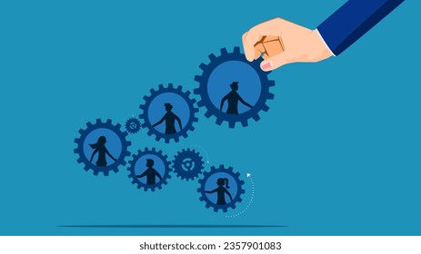 Concepto de selección de empleados. Los hombres de negocios seleccionan a los empleados para que se adapten al trabajo