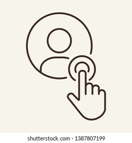 Employee selection line icon. Candidate in circle, button, cursor. Human resource concept. Vector illustration can be used for topics like recruitment, head hunting, choosing