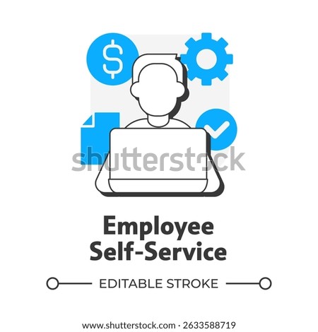 Employee self service flat outline concept icon. Payroll processing software advantage. Business automation plan. Modern line illustration with blue glyphs. Conceptual visual. Easy to edit