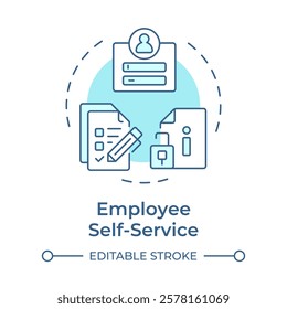 Employee self service soft blue concept icon. Digital platform to access personal data. Operational HR. Round shape line illustration. Abstract idea. Graphic design. Easy to use in brochure