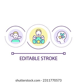 Employee self-esteem and confidence loop concept icon. Improving staff wellbeing abstract idea thin line illustration. High self-efficacy. Isolated outline drawing. Editable stroke. Arial font used