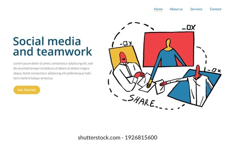 Employee share files and communicate and teamwork. Start up Agency group to create a team. Concept for web design. Can use for web banner, infographic vector illustration concept modern flat design
