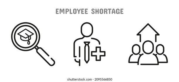 Employee Shortage Icon Set, Searching For Employment Concept, Open Job Line Icons, Isolated On White Background.