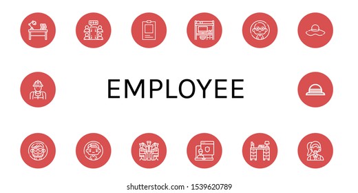 employee simple icons set. Contains such icons as Desk, Meeting, ID, Man, Hat, Manager, Administrator, Clerk, Worker, can be used for web, mobile and logo