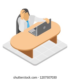 
An employee sitting in front of computer, workplace icon 
