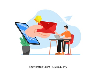 An employee is sitting and working.  a hand poked out from the phone and handed the employee a mail
