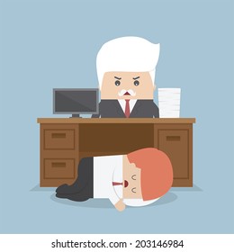 Employee sleeping under his desk and angry boss, VECTOR, EPS10