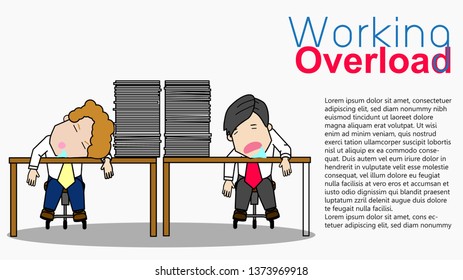 Employee sleeping in work time and angry businesswoman. Funny vector concept.