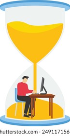 Employee Spending His Lifetime Working Hard Vector Illustration. Busy businessperson working overtime to meet dealing

