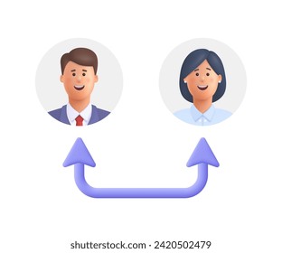 Employee staff turnover, job rotation. Change and switch user. Human resources concept. 3d vector icon. Cartoon minimal style.