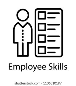 Employee standing with skill chart having unchecked boxes, this is employee skills icon