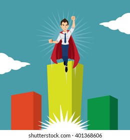 Employee superhero fly to success graph
