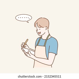 employee takes orders. Hand drawn style vector design illustrations.