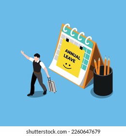 Employee taking annual leave 3d isometric vector illustration concept for banner, website, landing page, ads, flyer template