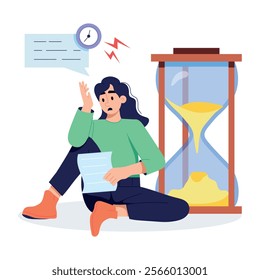 Employee taking missing deadline stress, flat illustration 