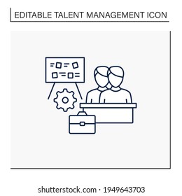 Employee task management line icon. Planning, testing, tracking and reporting.Achieve company goals. Collaborate,share knowledge.Talent management concept. Isolated vector illustration.Editable stroke