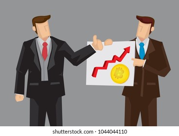 Employee telling his boss the rise in his bitcoin investment. Business concept illustration 