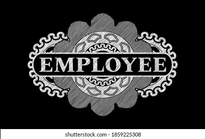 Employee text inside chalk realistic emblem. Chalkboard fashionable background. Vector illustration. 