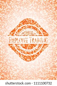 Employee Training abstract orange mosaic emblem with background