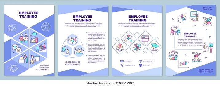 Employee training brochure template. HR department. Booklet print design with linear icons. Vector layouts for presentation, annual reports, ads. Arial-Black, Myriad Pro-Regular fonts used