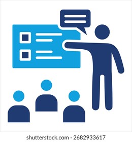 Ilustración vectorial plana del icono azul de la formación del empleado