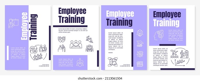 Employee Training Purple Brochure Template. HR Department. Booklet Print Design With Linear Icons. Vector Layouts For Presentation, Annual Reports, Ads. Anton, Lato-Regular Fonts Used