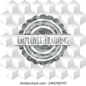 Employee Training retro style grey emblem with geometric cube white background