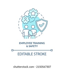 Employee training and safety turquoise concept icon. Total productive maintenance abstract idea thin line illustration. Isolated outline drawing. Editable stroke. Arial, Myriad Pro-Bold fonts used