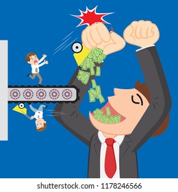 Employee with trolley full of money giving to his boss, illustration vector cartoon, illustration vector cartoon