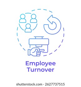 Employee turnover blue gradient concept icon. Workers leaving company rate analyzing. Performance and engagement. Round shape line illustration. Abstract idea. Graphic design. Easy to use blog post