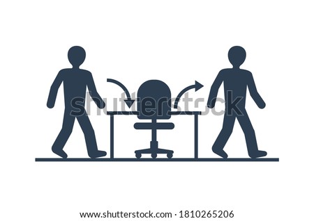 Employee turnover in human resources - act of replacing a worker with a new worker that measured as a percentage rate - two people icons (working staff) and office chair Foto stock © 