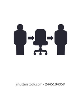 Employee turnover icon with workers and office chair