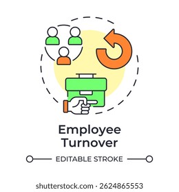 Employee turnover multi color concept icon. Workers leaving company rate analyzing. Performance and engagement. Round shape line illustration. Abstract idea. Graphic design. Easy to use blog post