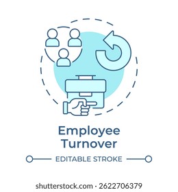 Employee turnover soft blue concept icon. Workers leaving company rate analyzing. Performance and engagement. Round shape line illustration. Abstract idea. Graphic design. Easy to use blog post