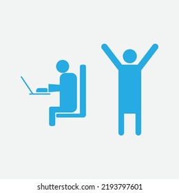 Employee Typing Icon Cheerful Happy Imagination Workplace Office Work With Laptop Vector Icon