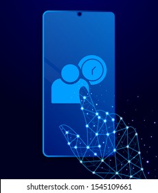 employee, user touch phone. Polygon style touch phone vector illustration.
