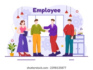 Employee Vector Illustration with Business Team and Productivity Hold a Meeting to Common Goals and Success with Company in Flat Cartoon Background