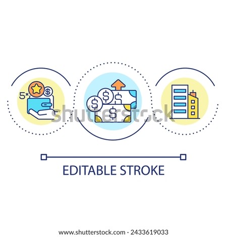 Employee wage growth loop concept icon. Corporate staff motivation. Financial motif abstract idea thin line illustration. Isolated outline drawing. Editable stroke. Arial font used