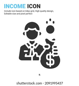 Employee wage icon vector with glyph style isolated on white background. Vector illustration income sign symbol icon concept for business, finance, industry, company, apps, web and all project