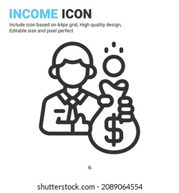 Employee Wage Icon Vector With Outline Style Isolated On White Background. Vector Illustration Income Sign Symbol Icon Concept For Business, Finance, Industry, Company, Apps, Web And All Project