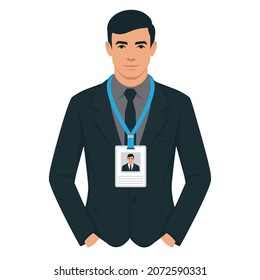 employee wearing a badge. Personal information. Conference participant vector illustration