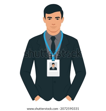 employee wearing a badge. Personal information. Conference participant vector illustration