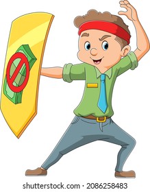 The employee wears shield is rejecting corruption of illustration