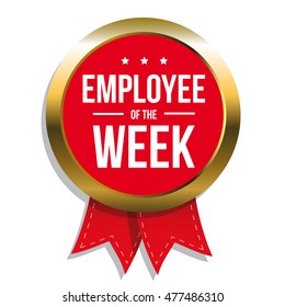 Employee of the week label or stamp with red ribbon