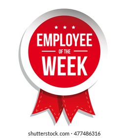 Employee of the week label or stamp with red ribbon