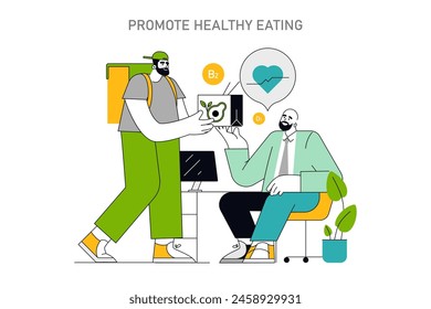 Employee Well-being concept. A vector illustration showing a health-conscious workspace where nutritious eating habits are encouraged for better health.
